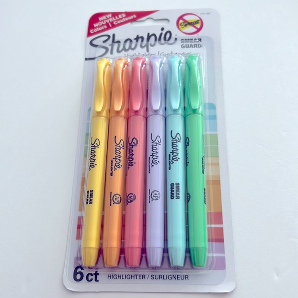🆕 NEW 6 Highlighter Sharpie Smear Guard (Pastel Colors) - Picture 2 of 6